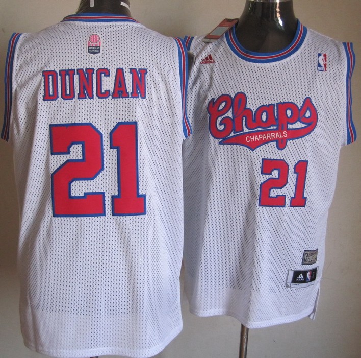 NBA Dallas Chaparrals 21 Tim Duncan Chaps ABA Hardwood Classics Swingman White Jersey